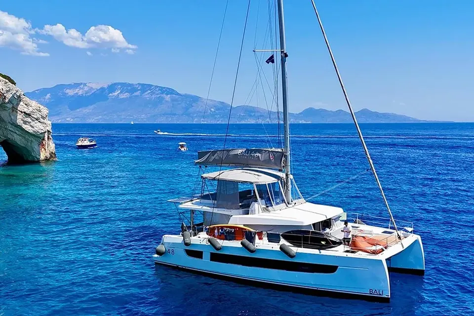 The Big Orange Boat, Bali 4.8 catamaran for charter in Lefkada, real photo